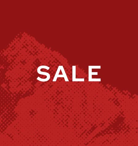 Rote Bergsilhouette mit Aufschrift 